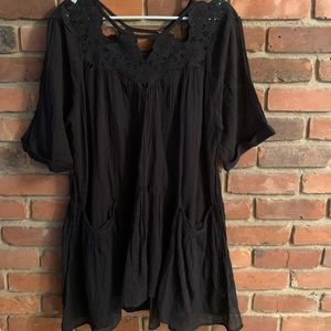 FREE PEOPLE Black Lace Mini Dress W/ Pockets